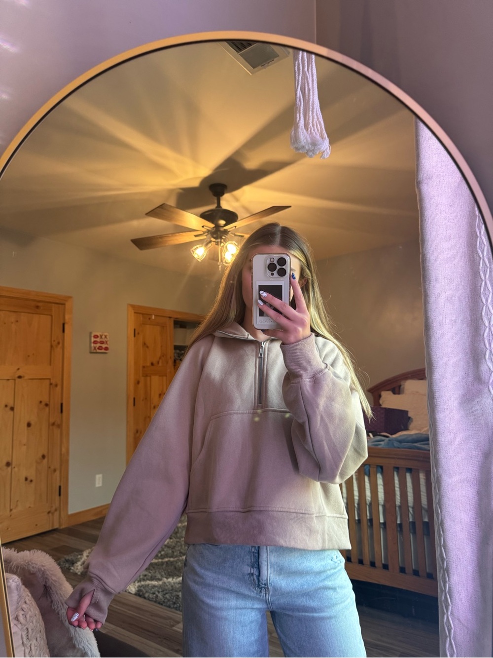 Women's Cream Half-Zip Fleece Pullover Hoodie